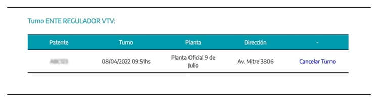 Paso 3 para consultar o cambiar el turno de la VTV en Bahia Blanca