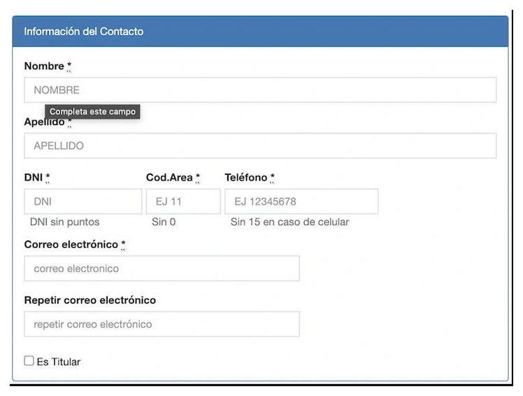 Paso 2 para sacar turno de la VTV en Bahia Blanca: información del contacto